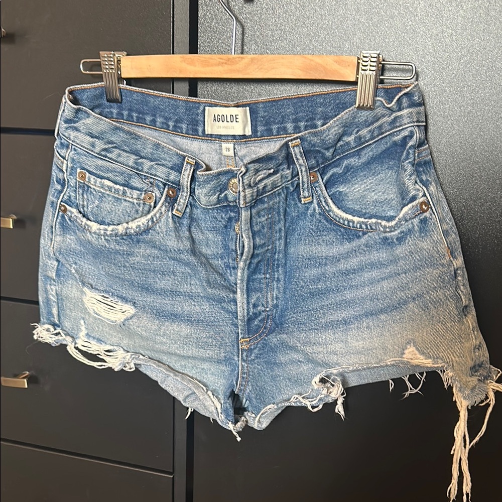 AGOLDE Women's Blue Denim Shorts style Parker